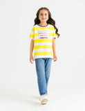 STRIPED GRAPHIC TSHIRT WITH CONTRAST NECK RIB