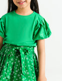 PLAIN T-SHIRT WITH PLEATED PUFF SLEEVES
