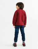 Red Textured Knit Sweatshirt